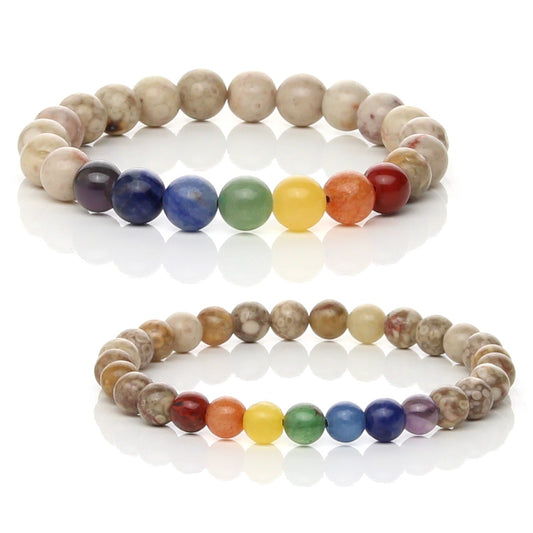 Pulsera Elástica 7 Chakras con Piedra Maifan (Armonía y Equilibrio)