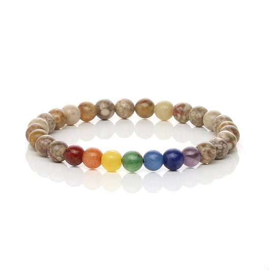Pulsera Elástica 7 Chakras con Piedra Maifan (Armonía y Equilibrio)