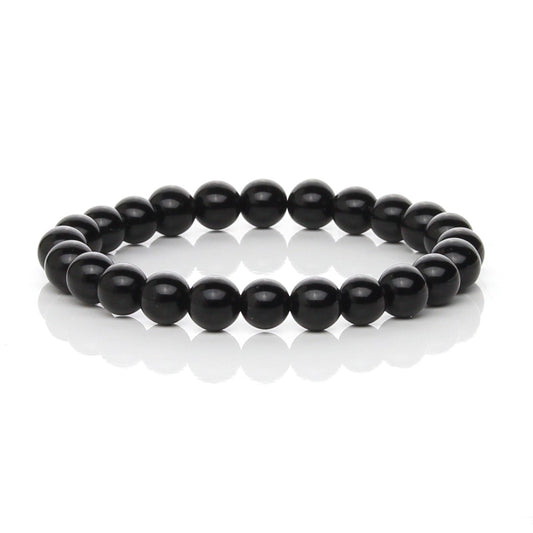 Pulsera Elástica de Obsidiana Negra Natural (Escudo Protector y Verdad)