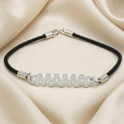 Pulsera de Plata de Ley 925 "Mamá" con Cordón Negro