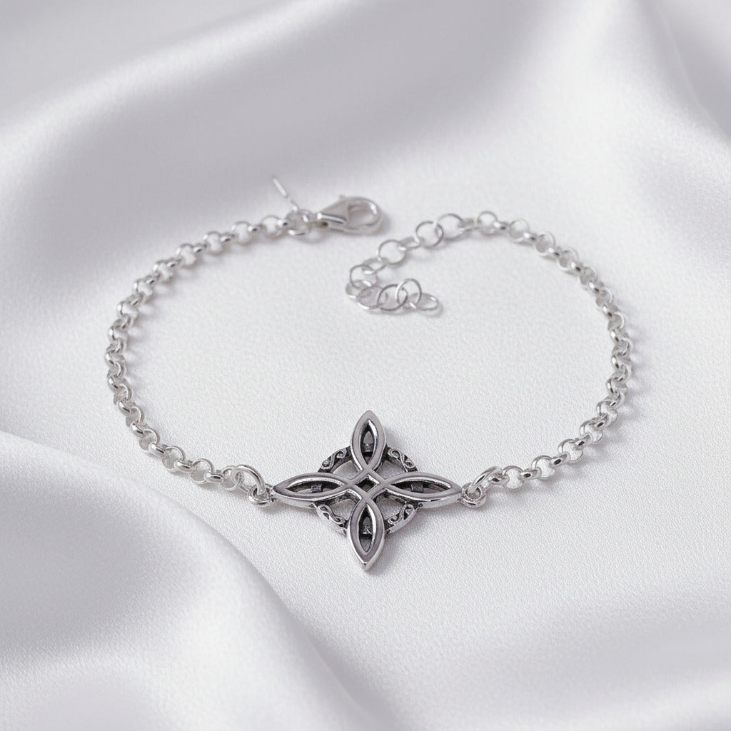 Pulsera Nudo de Bruja en Plata de Ley 925 - Cadena Rolo - Amuleto de Protección y Regalo Místico