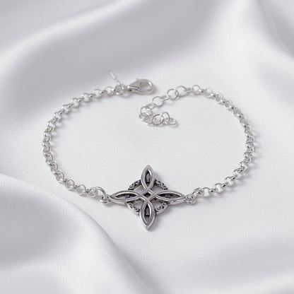 Pulsera Nudo de Bruja en Plata de Ley 925 - Cadena Rolo - Amuleto de Protección y Regalo Místico