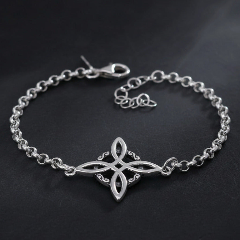 Pulsera Nudo de Bruja en Plata de Ley 925 - Cadena Rolo - Amuleto de Protección y Regalo Místico