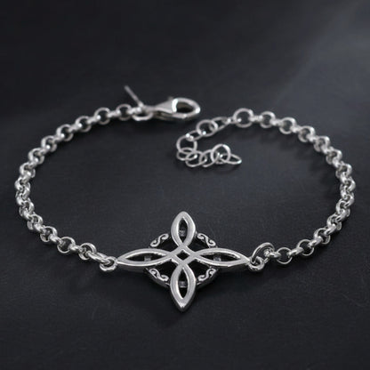 Pulsera Nudo de Bruja en Plata de Ley 925 - Cadena Rolo - Amuleto de Protección y Regalo Místico