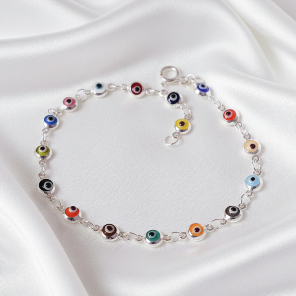Pulsera Ojo Turco de Plata de Ley 925 con Cuentas de Colores - Amuleto Antiguo de Protección y Regalo Místico
