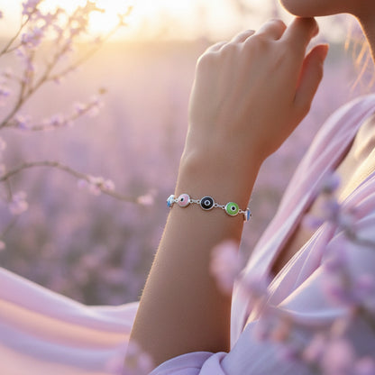 Pulsera "Círculo de Protección" – Plata de Ley 925 con Ojos Turcos Multicolor (10mm)