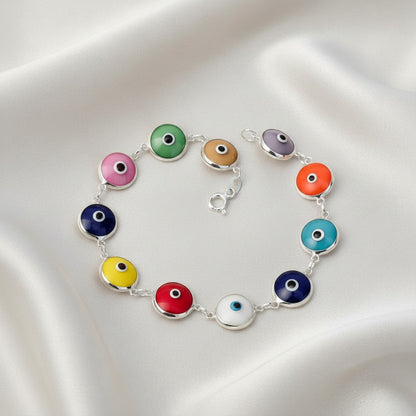 Pulsera "Círculo de Protección" – Plata de Ley 925 con Ojos Turcos Multicolor (10mm)