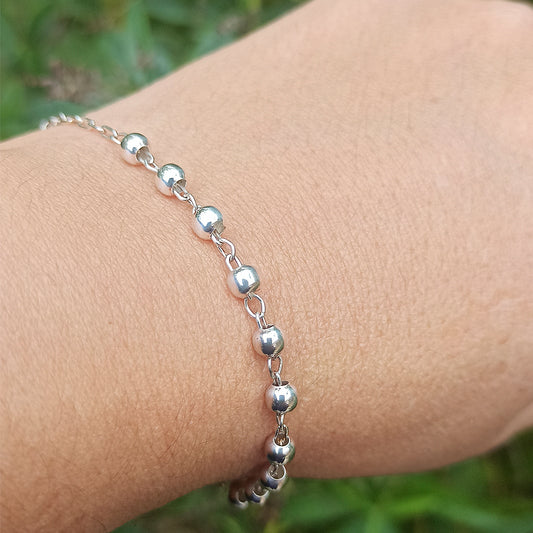 Pulsera de Bolitas y Cruz en Plata de Ley 925 - Protección y Guía Espiritual (18.5 cm)