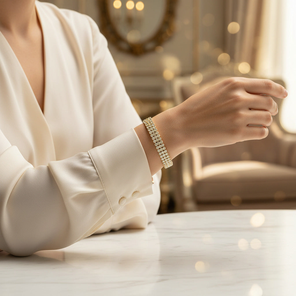 Pulsera "Triple Resplandor" – Brazalete de Circonitas Chapado en Oro