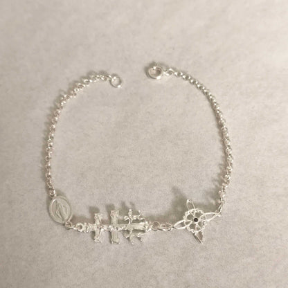 Pulsera de Plata de Ley Triple Protección: Nudo de Bruja, Cruz de Caravaca y San Benito