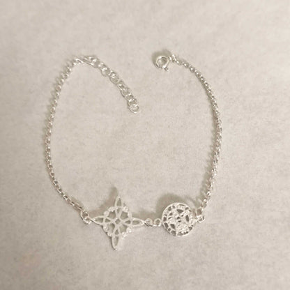 Pulsera de Doble Protección en Plata 925 - Nudo de Bruja y Tetragramatón