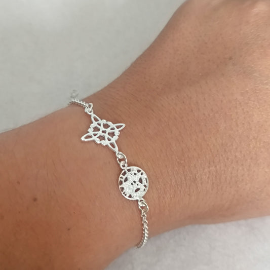 Pulsera de Doble Protección en Plata 925 - Nudo de Bruja y Tetragramatón