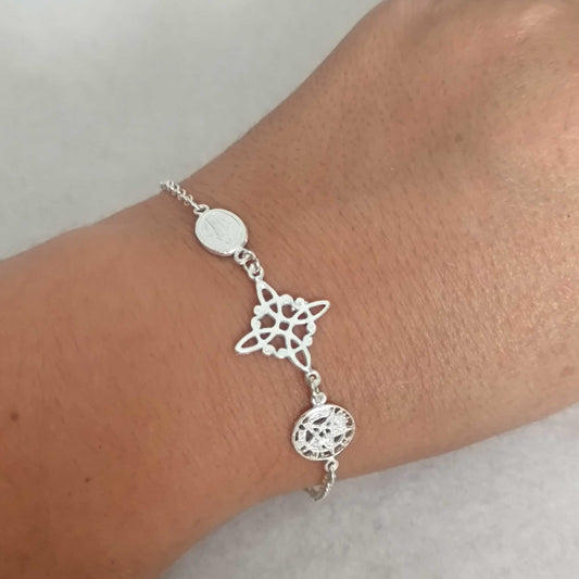 Pulsera de Plata Sagrada - Triple Amuleto de Protección Espiritual