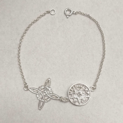 Pulsera de Plata 925 con Nudo de Bruja y Tetragramatón - Transformación, Intuición y Protección