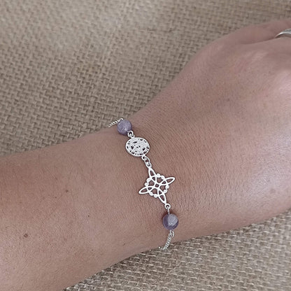 Pulsera de Plata de Ley 925 con Nudo de Bruja, Tetragramatón y Amatista — Protección y Armonía Espiritual