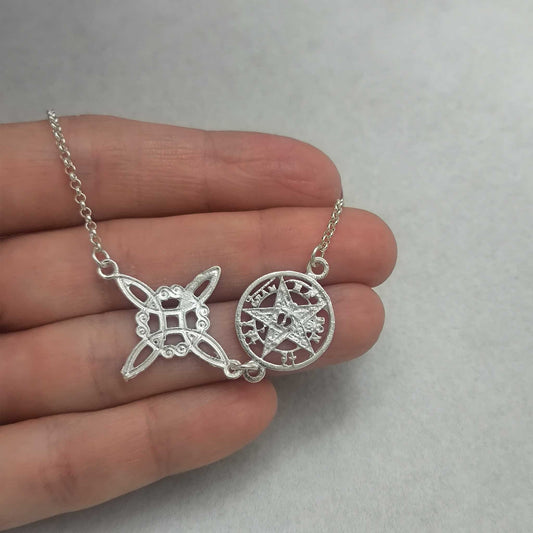 Pulsera de Plata 925 con Nudo de Bruja y Tetragramatón - Transformación, Intuición y Protección