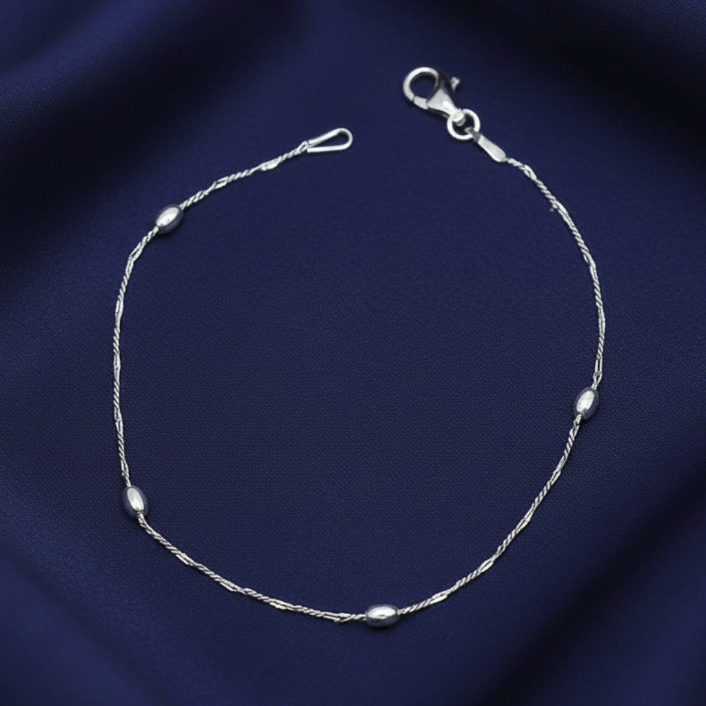 Pulsera de Cadena de Plata de Ley 925 Rodiada con Detalles Ovales - Joyería Minimalista Fina y Regalo Elegante