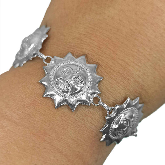 Pulsera de Eslabones Soles Radiantes en Plata de Ley 925