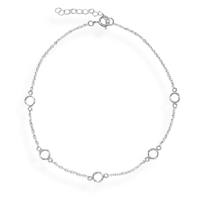 Tobillera Minimalista de Plata de Ley 925 con Círculos Calados - 23 + 3 cm