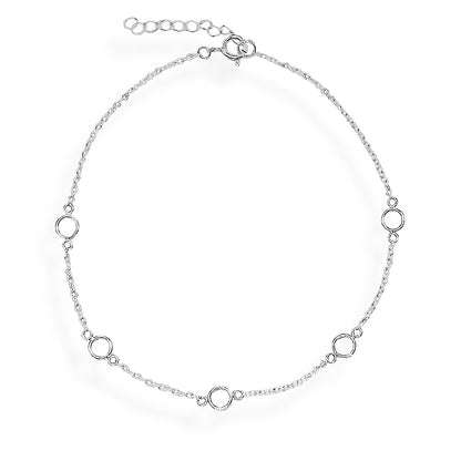 Tobillera Minimalista de Plata de Ley 925 con Círculos Calados - 23 + 3 cm