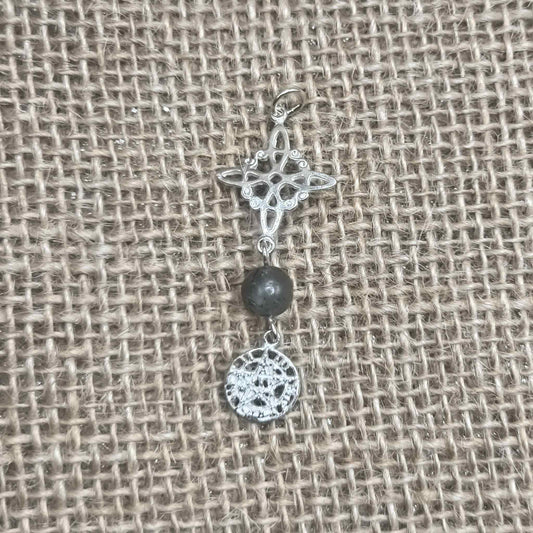 Colgante Triple Protección Mística (Plata de Ley) - Nudo de Bruja, Tetragramatón y Labradorita