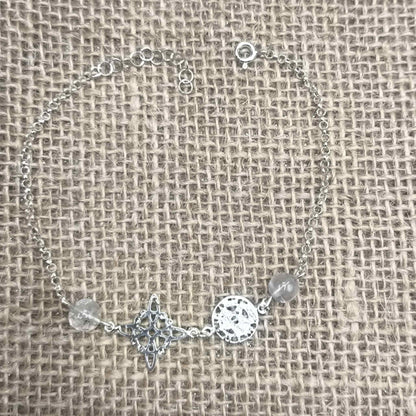 Pulsera de Triple Protección y Claridad (Plata de Ley 925) - Nudo de Bruja, Tetragramatón y Cuarzo Transparente (18.5 + 2.5 cm)