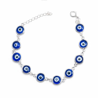 Pulsera de Ojos Turcos (Plata de Ley 925) - Amuleto de Protección Nazar contra el Mal de Ojo (16 + 3 cm)
