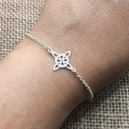 Pulsera Nudo de Bruja Rolo (Plata de Ley 925) - Amuleto Celta de Protección, Fuerza y Disuasión de Hechizos