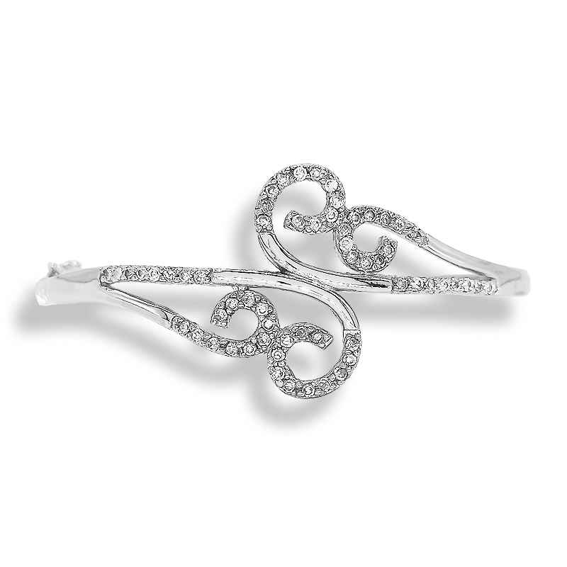 Pulsera Brazalete Rígido Rodiado con Rizos de Circonitas Engastadas en Plata de Ley 925