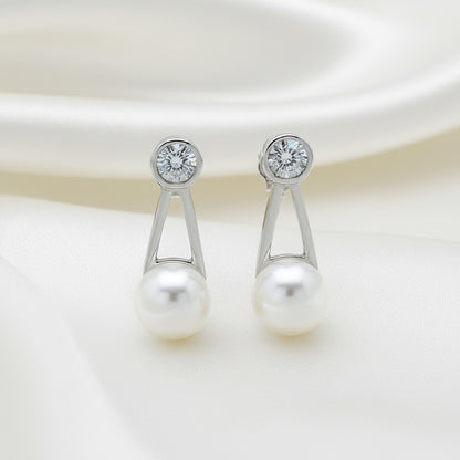 Pendientes "Gota de Luz Eterna" – Plata Rodiada, Perla Cultivada y Circonita (19.7 mm)