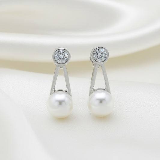 Pendientes "Gota de Luz Eterna" – Plata Rodiada, Perla Cultivada y Circonita (19.7 mm)