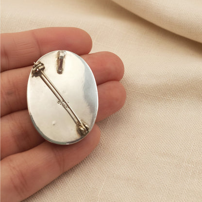 Colgante y Broche 2 en 1 de Plata de Ley 925 con Flor Natural Encapsulada - Joya Botánica Ovalada para Regalo Exclusivo