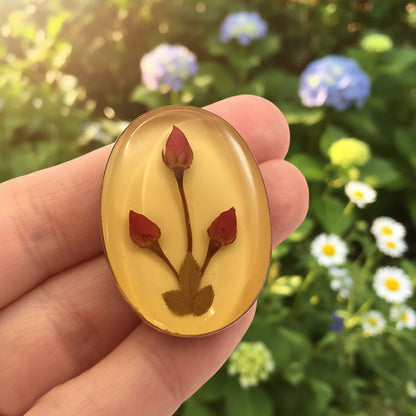 Colgante y Broche 2 en 1 de Plata de Ley 925 con Flor Natural Encapsulada - Joya Botánica Ovalada para Regalo Exclusivo