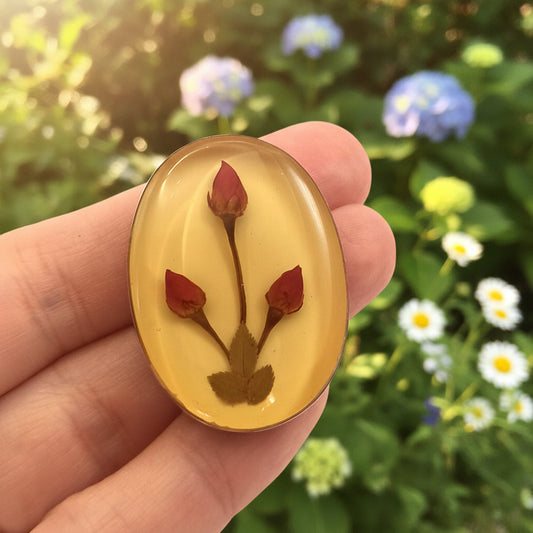 Colgante y Broche 2 en 1 de Plata de Ley 925 con Flor Natural Encapsulada - Joya Botánica Ovalada para Regalo Exclusivo