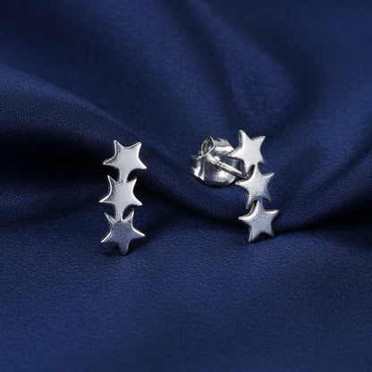 Pendientes Tres Estrellas de Plata de Ley 925 - Amuleto de Guía Astral y Regalo de Protección Espiritual