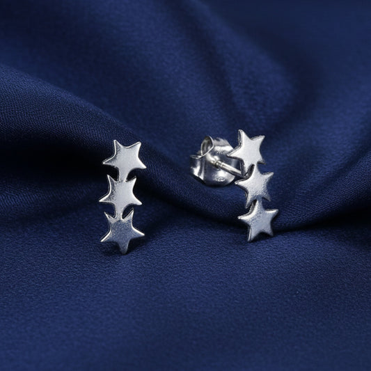Pendientes Tres Estrellas de Plata de Ley 925 - Amuleto de Guía Astral y Regalo de Protección Espiritual