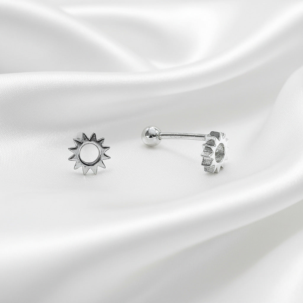 Pendientes Sol en Plata de Ley 925 Rodiada - Amuleto de Luz y Regalo Espiritual de Vitalidad