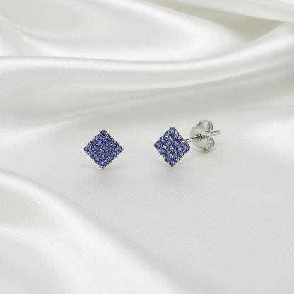 Pendientes de Rombo en Plata de Ley 925 y Cristal Malva - Joya de Botón Minimalista para Regalo Elegante