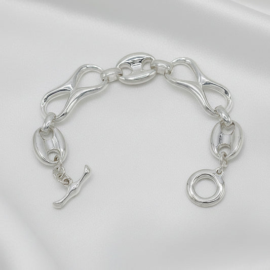 Pulsera de Eslabones Infinito y Calabrote en Plata de Ley 925 - Joya de Cadena Ancha de 16.5mm para Regalo Exclusivo