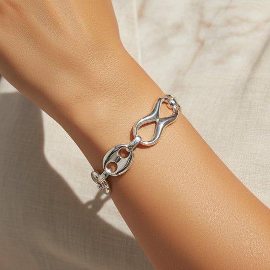 Pulsera de Eslabones Infinito y Calabrote en Plata de Ley 925 - Joya de Cadena Ancha de 16.5mm para Regalo Exclusivo