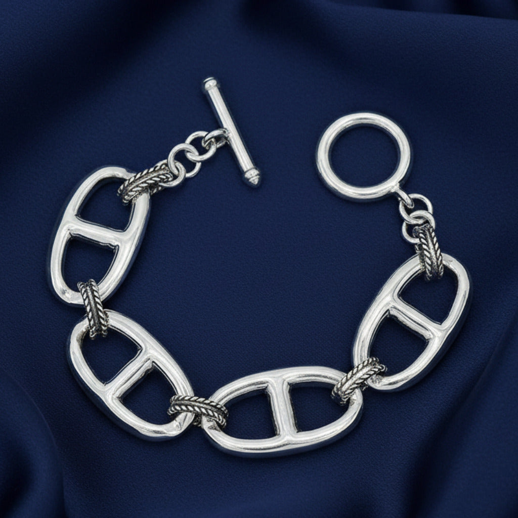 Pulsera de Eslabones Marineros en Plata de Ley 925 - Brazalete de Eslabón Calabrote y Regalo Exclusivo