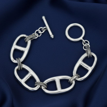 Pulsera de Eslabones Marineros en Plata de Ley 925 - Brazalete de Eslabón Calabrote y Regalo Exclusivo