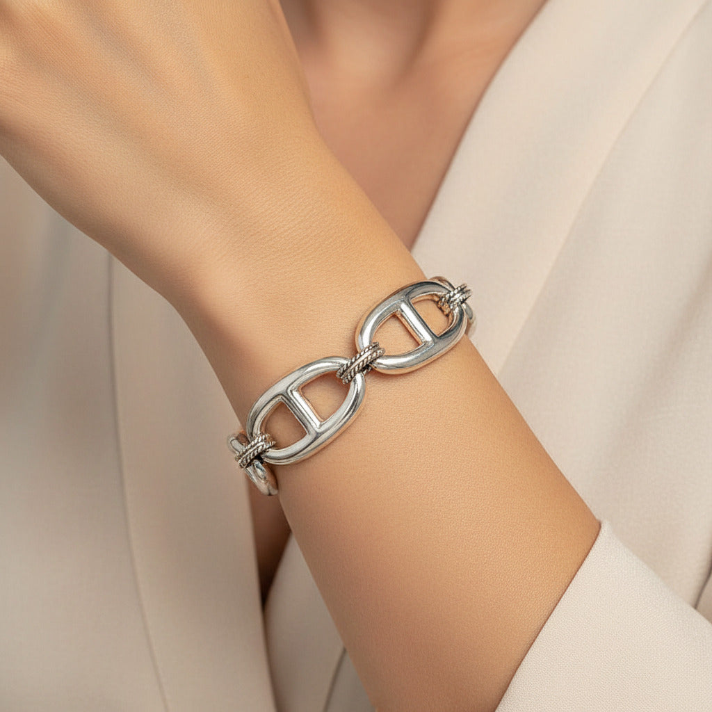 Pulsera de Eslabones Marineros en Plata de Ley 925 - Brazalete de Eslabón Calabrote y Regalo Exclusivo