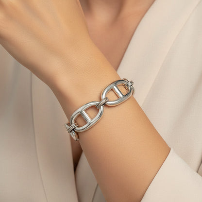 Pulsera de Eslabones Marineros en Plata de Ley 925 - Brazalete de Eslabón Calabrote y Regalo Exclusivo