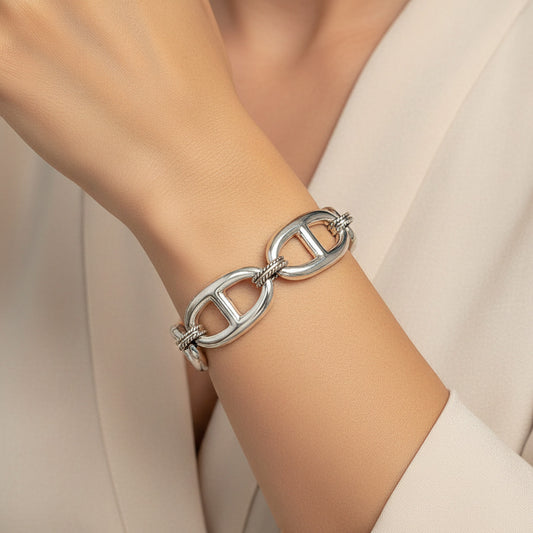 Pulsera de Eslabones Marineros en Plata de Ley 925 - Brazalete de Eslabón Calabrote y Regalo Exclusivo