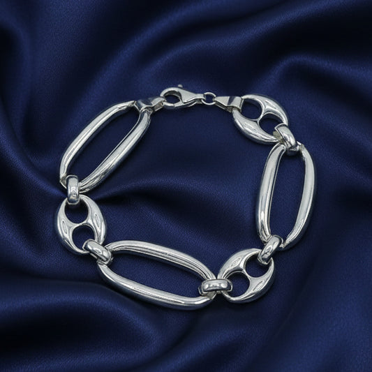 Pulsera de Eslabones Ovalados y Calabrote de Plata de Ley 925 - Amuleto de Enraizamiento, Estabilidad y Regalo de Protección Mística