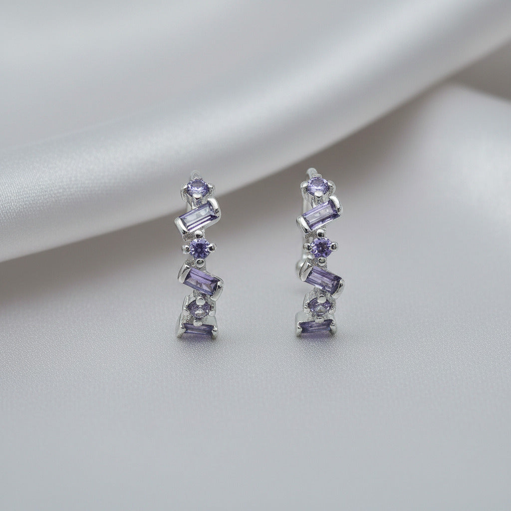 Pendientes para Cartílago en Plata de Ley 925 Rodiada con Circonitas Light Amatista - Regalo Elegante