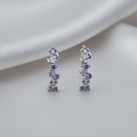 Pendientes para Cartílago en Plata de Ley 925 Rodiada con Circonitas Light Amatista - Regalo Elegante