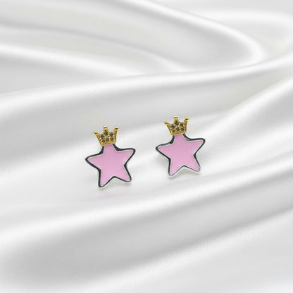 Pendientes de Estrella con Corona en Plata de Ley 925 Esmaltados - Amuleto de Luz Celestial, Intuición Infantil y Regalo de Protección Mágica