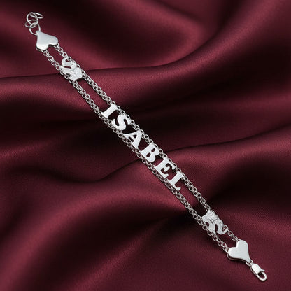 Pulsera Nombre Isabel con Elefantes Sagrados de Plata de Ley 925 - Amuleto de Sabiduría, Abundancia y Regalo de Protección Personalizada